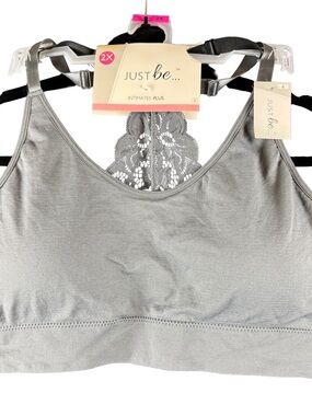 Just be Lace-Racerback Bralette 2 pack - Gray and Black